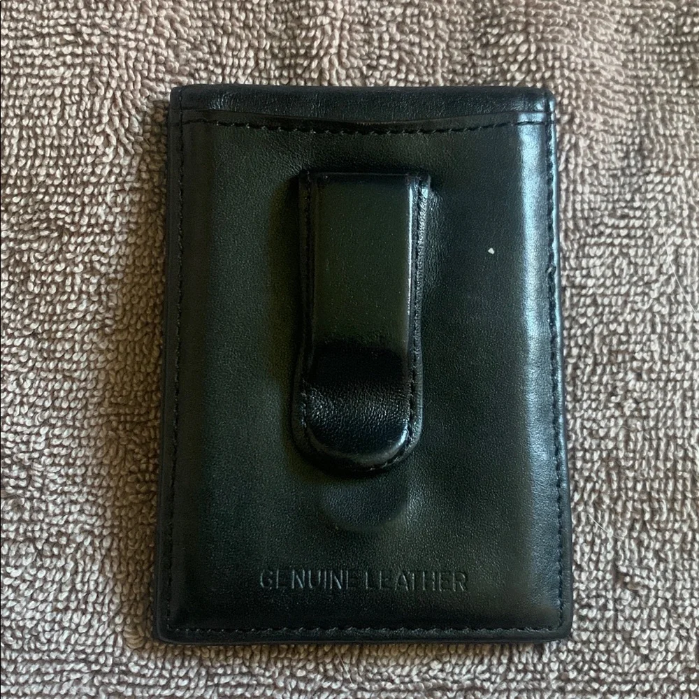 Perry Ellis Portfolio Black Genuine Leather Clip Wallet